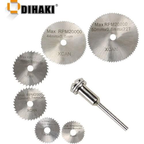 6 PCS 20-50mm HSS Metal Circular Saw Blade Mandrel Disc Wheel Drill Rotary Tools Precision Cuts For Small Cut Off Rotary Jobs