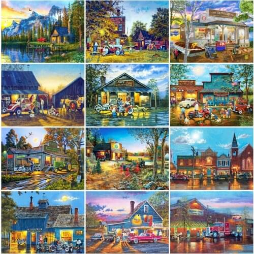 AZQSD Diamond Embroidery Town House Mosaic Full Square Rhinestones Diamond Painting Landscape Cross Stitch Home Decor Gift