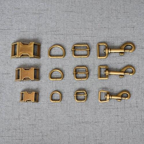 20 Sets 15mm/20mm/25mm Antique Brass Metal Buckle Adjust D Ring Dog Clasp Environmental DIY Accessory Cat Collar Accessories