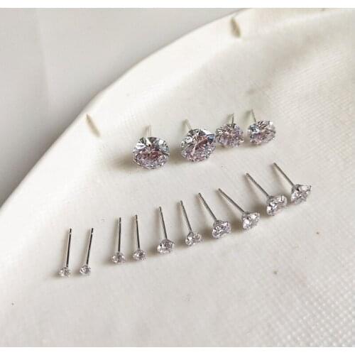 Besimpol Real Sterling Silver AAAA Zircon Earrings 0.3cm/0.4cm/0.5cm Elegant Party Earrings For Women Minimalist Fine Jewelry