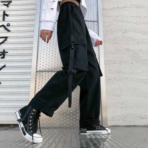 Black Cargo Trousers Autumn Women Funny Loose Sweatpants Hip Hop Girl Straight China Pants Korean Gothic Punk Pants Female
