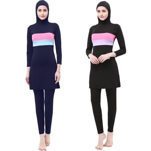 Burkini Muslim Swimwear Women Hijab Sport Islamic Woman Borkini Long Sleeve Swimsuit Black Modest Bathing Suit Ladies Striped