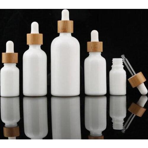 10ml 15ml 30ml white essential oil dropper bottle cosmetic glass pipette packaging container with wood grain bamboo lid cap