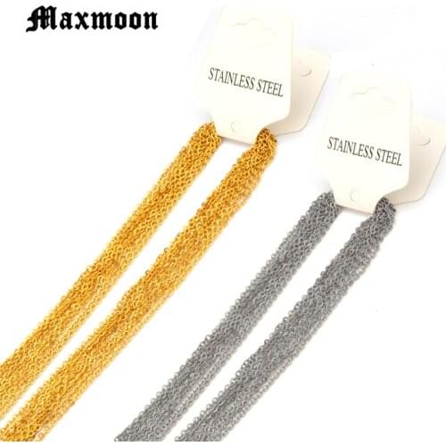 Maxmoon 10pcs/lot Width 2mm/1mm Cut Rolo Link Chain Rose Gold/Gold/Steel Cuban Chains Necklaces Women/Men Pendant Bulk Sale