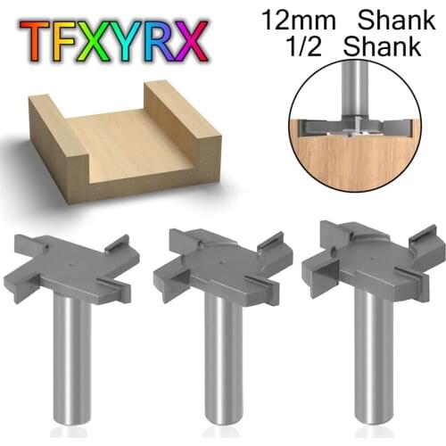 1pc/3pcs 12mm 1/2 Inch Shank 4 Edge T Type Router Bit Milling Cutter for Wood Woodworking Slotting Tool Industrial Grade