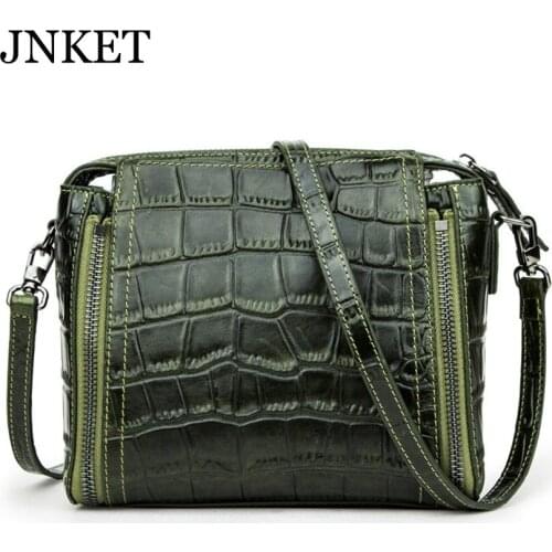 JNKET New Retro Women Cowhide Crocodile Pattern Shoulder Bag Casual Crossbody Bags Large Capacity Message Bag