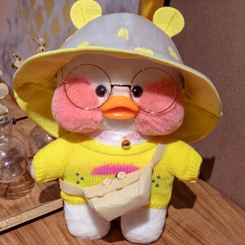LaLafanfan Cafe Wear a hat Little Yellow Duck Plush Toy Doll Clothes Hair Band Animal Pillow Birthday Gift for Kids Children