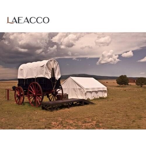 Laeacco West Cowboy Vintage Carriage Tent Camping Party Decor Photography Background Photographic Backdrop Photo Studio Shoot