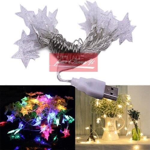 Hot 20LED 2M USB 5 Star Shape Led String Light Warm White for Holiday Decoration