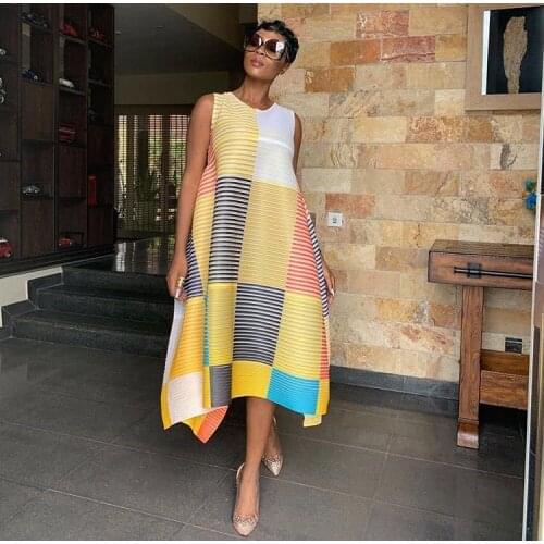 HOT SELLING Miyake spring and summer fashion patchwork pleated loose sleeveless asymmetrical DRESS IN STOCK