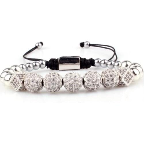 Micro pave Copper gold silver metal cz Cubic Zirconia rope adjustable Beads Bracelet Charm Braided Bangles xcf3