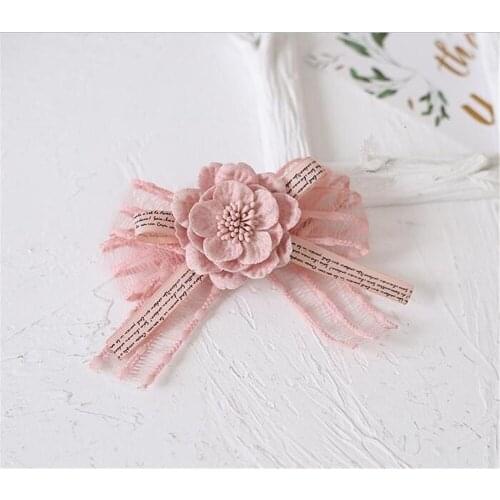 Sweet Pink Lolita Bow Hairpin Flower Girl Women Hair Accessories Side Clip B1528