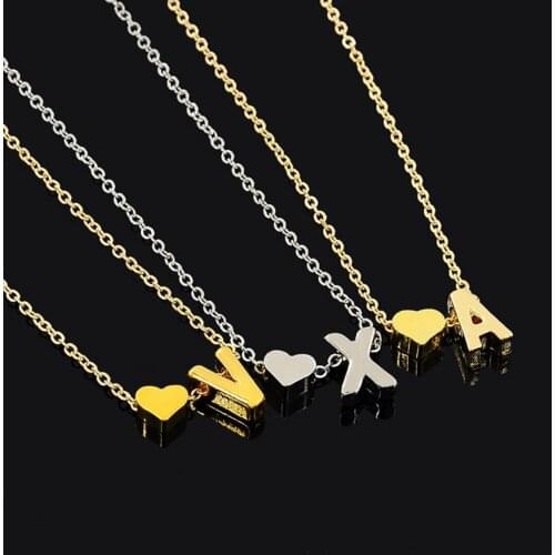 Fashion Korean Small Heart Pendant Vintage A-Z Initial Alphabet Link Chain Necklace Jewelry For Women Men Daily Wear