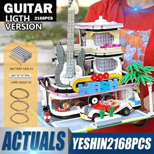 MOULD KING 16002 Streetview Building Toys The Guitar House With Led Light Model Building Blocks Bricks Toys Kids Christmas Gifts