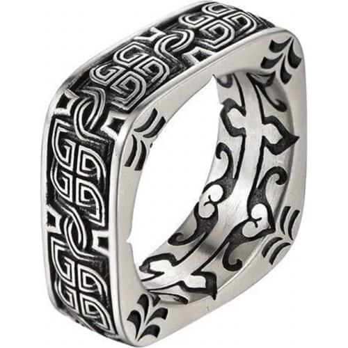 BOCA 100% real s925 pure silver vintage square disc ancient male ring Personality domineering power game Thai silver ring around