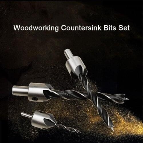 Woodworking Drilling Chamfer Tool Set High Speed Steel Countersunk Bits Screwdriver Head Joint Universal Half-Time 4pcs 3mm-10m