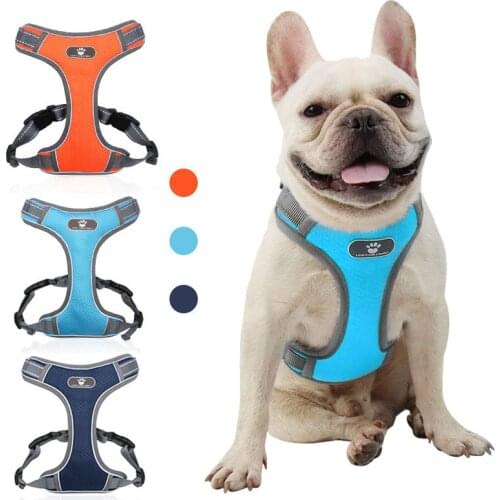 No Pull Dog Harness and Leash Set Adjustable Pet Harness Vest For Small Dogs Cats Reflective Mesh Dog Chest Strap French Bulldog
