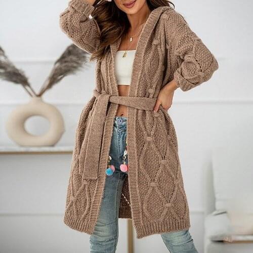 Nowssa Autumn Women Knitted Sweater Open Stitch Hooded Letters Loose Sweaters Fall Fashion New Sweaters for Women 2021 Cardigan