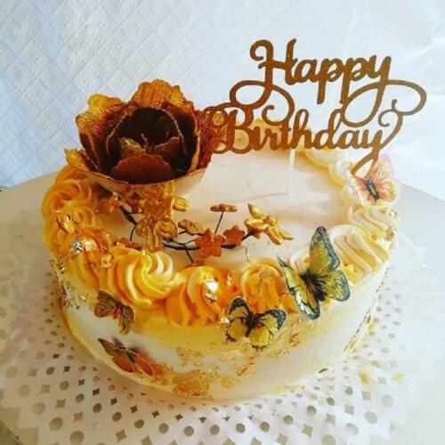 100pcs Papercard Happy Birthday Cake Topper Bling Giltter Decoration Happy Birthday Cake Topper Girl`s Birthday Dessert Decor