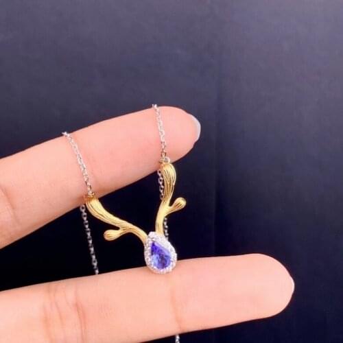 Natural blue tanzanite stone Necklace natural gemstone Pendant Necklace S925 silver trendy lovely deer fawn girl party Jewelry