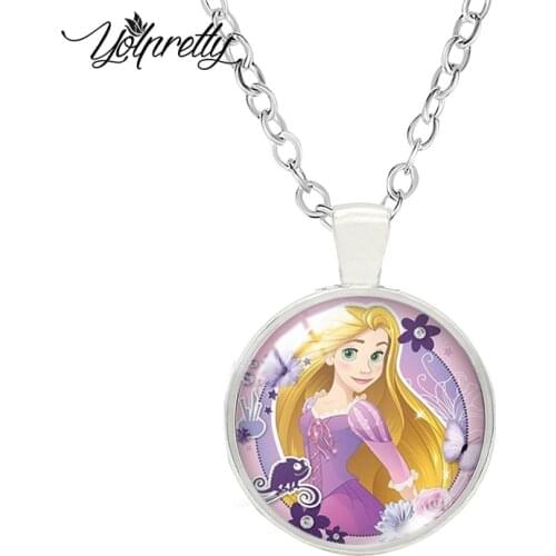 Disney tangled Rapunzel Cartoon Paintings Glass Cabochon Necklace Fashion Necklace Pendants Jewelry