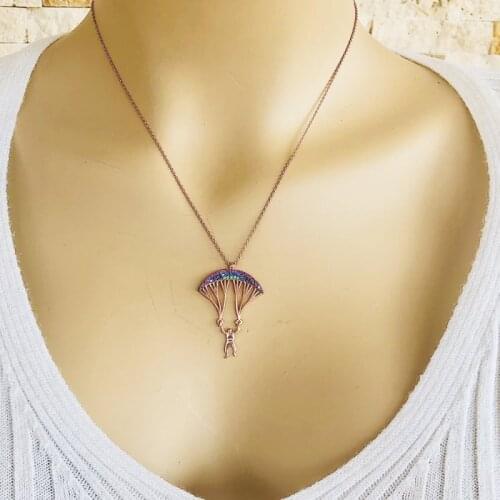 Parachute 925 Sterling Silver Necklace Women Girls Gift Jewelry Accessories Fashion Handmade Elegant Chain