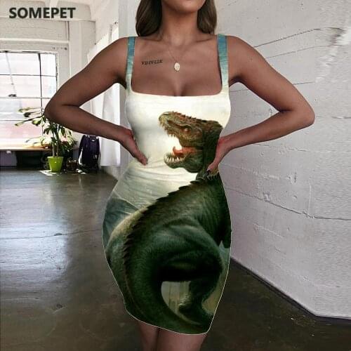 SOMEPET Dinosaur Dresses Women Animal 3d Print War Ladies Dresses Gothic Vestido Sexy Womens Clothing Party Vintage Beach Femme