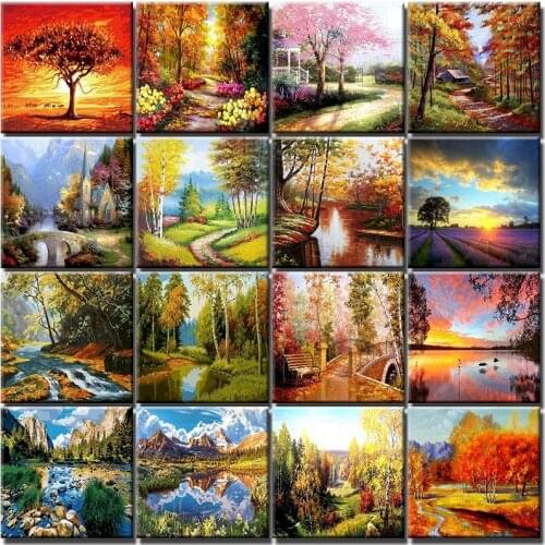 Painting By Number On Canvas Sunset Forest Landscape Acrylic Paint For Adult With Frame Coloring By Number Drawing Picture Decor