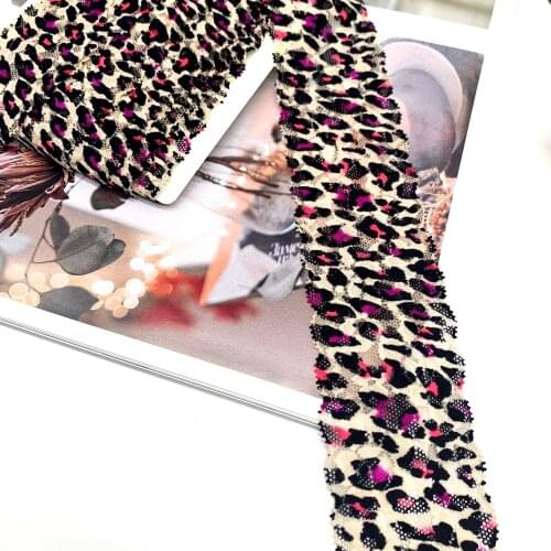 Width 2 1/8 inch 5.50cm Narrow Printed Leopard Stretch Lace Trim For Clothing Accessories Dress Sewing Applique Costume Fabric