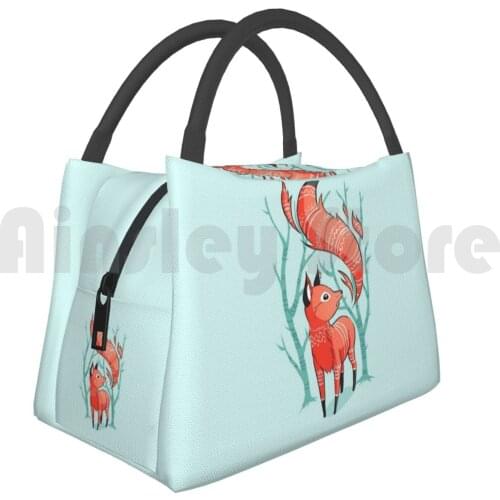 Cooler Lunch Bag Picnic Bag Winter Fox Cute Little Fox Winter Cold Ornament Tail Trees Fantasy Nursery Animal
