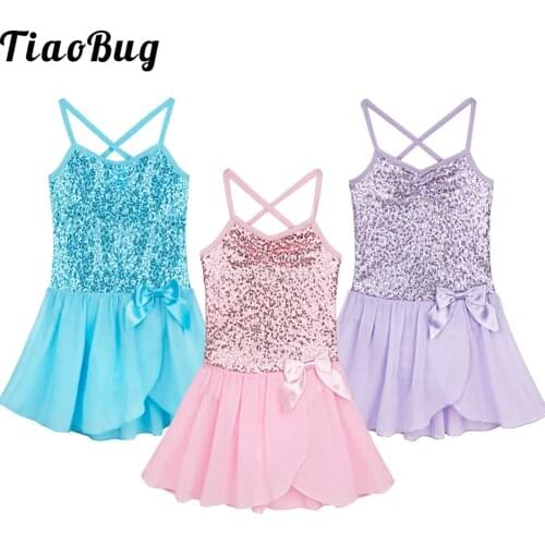 TiaoBug Girls Kids Sequined Ballet Dancer Leotard Dress Stage Performance Costume Dancewear For 2 To 8 Years Children