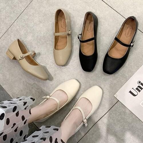 Spring Autumn Woman Flats Mary Janes Shoes Low Heels Dress Shoes Black Square Toe Buckle Strap Boat Shoes Retro Ol Office 9002L