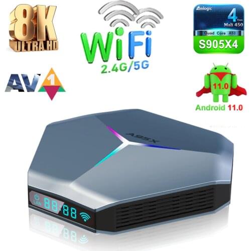 New 2021 A95X F4 S905X4 light TV Box 4GB 32GB 2T2R Android 10.0 AV1 8K 5GHz WiFi BT 4K OTT Smart TV Box