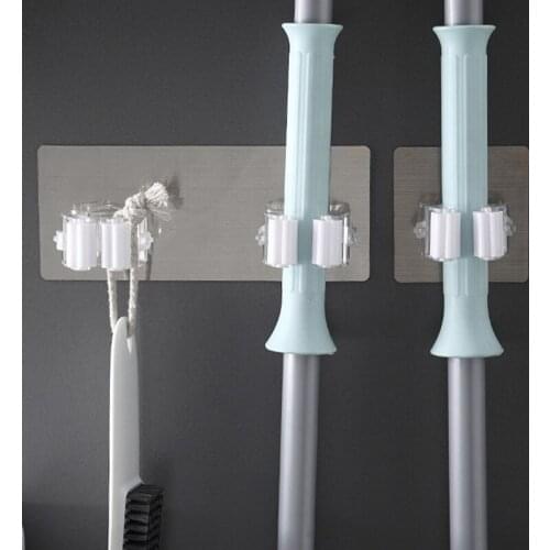 Magic Stickers Multi-Purpose Hook Wall-Mounted Mop Storage Rack Broom Hanger Kitchen Bathroom Powerful Hook Mop Clip Card Holder