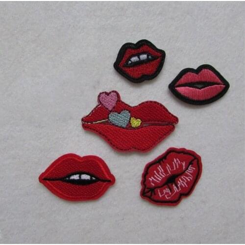 High quality lips Embroidered Patch For Badges Backpack Iron On patches Applique DIY Sewing Clothing Accessories Supplies