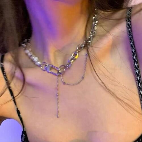 Pearl Necklace Female Hip Hop Stitching Clavicle Chain Female Summer Design Feeling All-match Simple Party Dance Bungee Gift