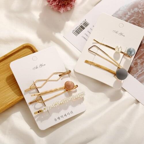 MAA-OE 2019 Fashion Simulated-pearl Color Stone Hair Clips For Women Girls New Korea Hairpins Set Female Hairwear Jewelry