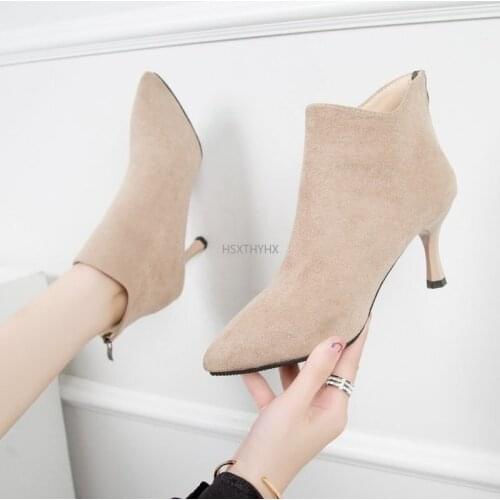 2021 Womens Booties Martin Boots Female Apricot Bare Boots Winter Shoes High Heels Ankle Boots Stiletto Womans Shoes
