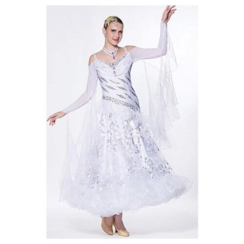 Elegant customize white Fox trot Waltz tango salsa competition ballroom dance dress for lady girl women