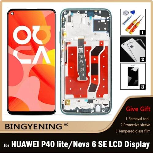 Original For Huawei P40 lite LCD Display Screen Touch Digitizer Assembly For 6.4‘’ Huawei Nova 6 SE/Nova 7i With Frame Replace