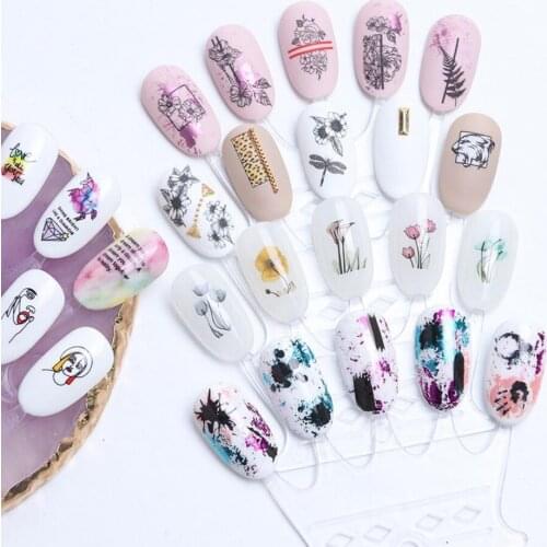 1 Set Nail Art Stickers Decal Mixed Water Transfer Manicure Tools Black Flowers Leaf Print Nails Art Salon Foils Stickers
