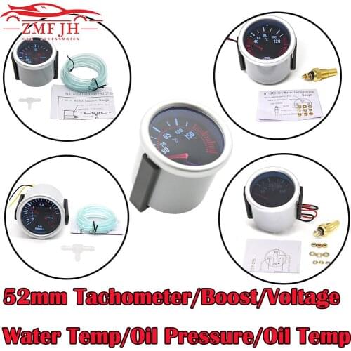 2" 52mm Water Temp Gauge Tachometer rpm Gauge Oil Pressure Gauge Voltmeter Boost Meter Bar Psi Smoke lens with Car Gauge Pods