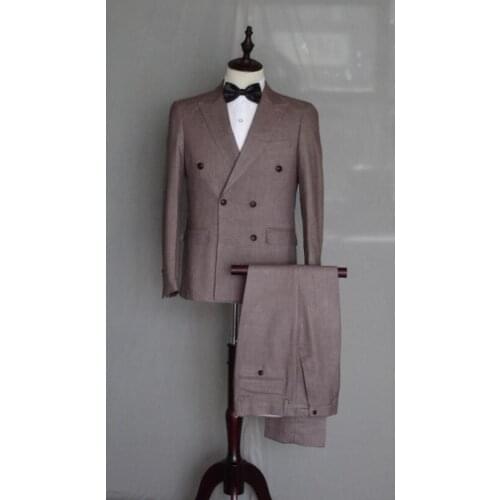 2017 Latest Coat Pant Design Brown Stripes Tweed Men Suit Jacket Slim Fit Style Suits Tuxedo 2 Piece Groom Prom Blazer Masculino