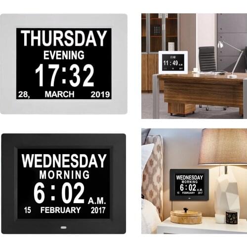 8 Inch Dementia Clock Digital Calendar Clock 3 Medication Reminders Non-Abbreviated Day & Month for Dementia Elderly EU
