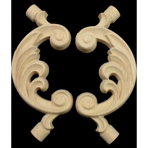 8CM Woodcarving Corner Decal Appliques Unpainted Wood Carved Flower Onlay Applique for Home Furniture Door Decor Crafts