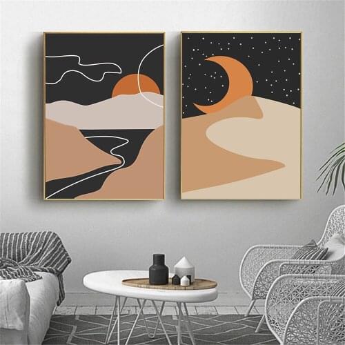 Abstract Landscape Sun Moon Canvas Poster Painting Minimalist Mountain Desert Print Boho Wall Pictures Living Room Home Decor