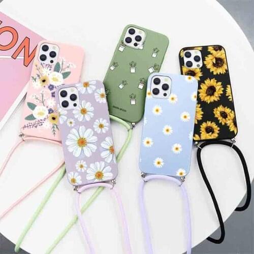 Soft Chain Flower Case For Xiaomi Mi Poco F3 M3 X3 NFC A3 Redmi Note 9S 10S 5 9T 8T 10T 9 10 8 7 Pro 11 Lite 9C 9A Lanyard Etui