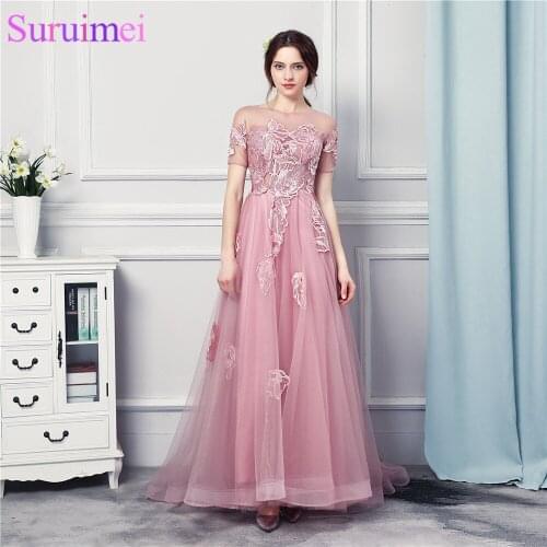 A-Line Short Sleeves Evening Dresses Illusion See Through Applique Key Hole Back Long Evening Gown