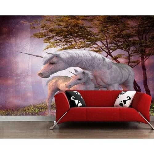 Custom papel parede infantil, Unicorn mare and foal murals for childrens room sofa background decorative waterpr