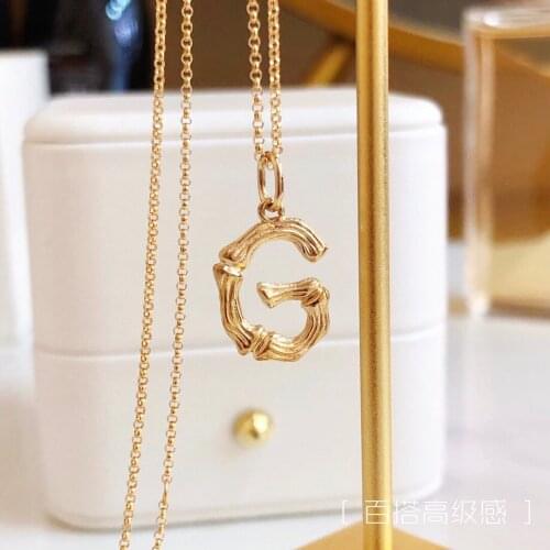 18K import Solid Yellow Gold Jewelry(AU750) Women Chain Letter Necklace Pendant Fashion Lady